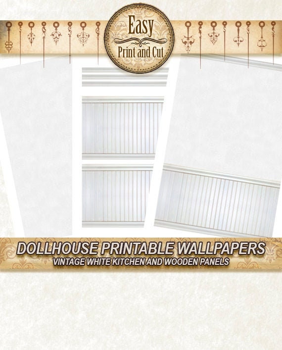 Dollhouse Wallpaper Retro Vintage White Kitchen Wood Panel. - Etsy