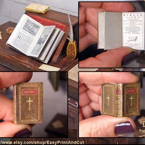 Miniature Book, Antique Bible Sacra . Miniature illustrated Biblia Sacra, OPENABLE, 15 pages, DIGITAL DOWNLOAD , 1:12 scale, with tutorial.