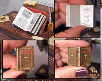 Miniature Book, Antique Bible Sacra . Miniature illustrated Biblia Sacra, OPENABLE, 15 pages, DIGITAL DOWNLOAD , 1:12 scale, with tutorial.