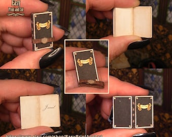 victorian Journal, miniature 1:12 scale, leather book straps, openable illustrated book, printable digital download.