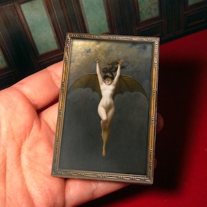 MINIATURE framed painting art. The Bat Woman.  Printable . Instant DIGITAL DOWNLOAD . with video tutorial . Scale 1:12