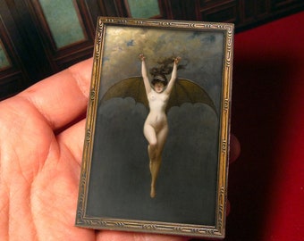 Peinture murale miniature, La femme chauve-souris, imprimable en téléchargement, avec didacticiel vidéo, création facile sur papier, échelle 1:12, cadre inclus.