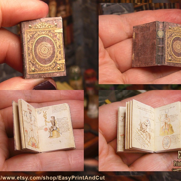 Alchemical book . Miniature illustrated book . DollHouse. Medieval. Diy .OPENABLE . DIGITAL DOWNLOAD . 12TH . tutorial. Scalable for blythe
