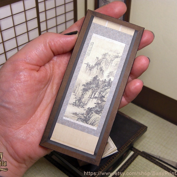 MINIATURE framed painting art. Japanese watercolor 01. Printable . Instant DIGITAL DOWNLOAD . video tutorial . Scale 1:12. Wall Art