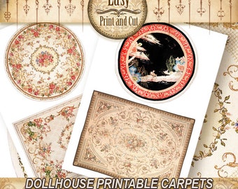 4 Dollhouse Carpets, Rugs, Floral Victorian Style, for dollhouse dioramas, roombox 1:12 scale. RINTABLE DIGITAL DOWNLOAD, miniature carpets.