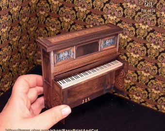 Dollhouse Antique Upright Piano | Victorian Music Room 1:12 Scale | Printable DIY papercraft Furniture