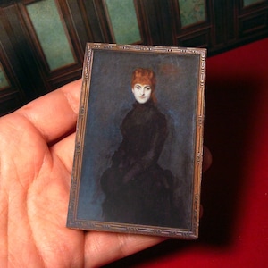 MINIATURE  framed painting art. victorian Lady in Black.  Printable.  with video tutorial - Instant DIGITAL DOWNLOAD . 1:12 th