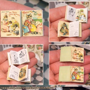 2 books, 1:12 Miniature, Three Little Kittens vol 1 & 2 ,Printable Digital Download, dollhouse miniature vintage, shabby chic look.