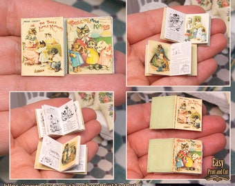 2 books, 1:12 Miniature, Three Little Kittens vol 1 & 2 ,Printable Digital Download, dollhouse miniature vintage, shabby chic look.
