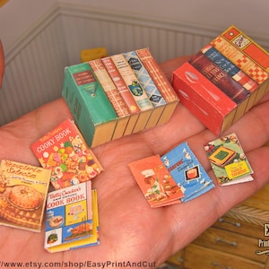 Miniature Vintage Cook Books Covers collection, for 1:12 scale, kitchen library, printable DIGITAL DOWNLOAD, Free Tutorial, miniature house