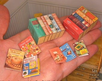 Miniature Vintage Cook Books Covers collection, for 1:12 scale, kitchen library, printable DIGITAL DOWNLOAD, Free Tutorial, miniature house