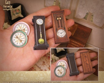 Antique clocks, 1:12 scale , Authentic reproductions, miniature decoration,  free easy tutorial, DIY printable DIGITAL DOWNLOAD, vintage.