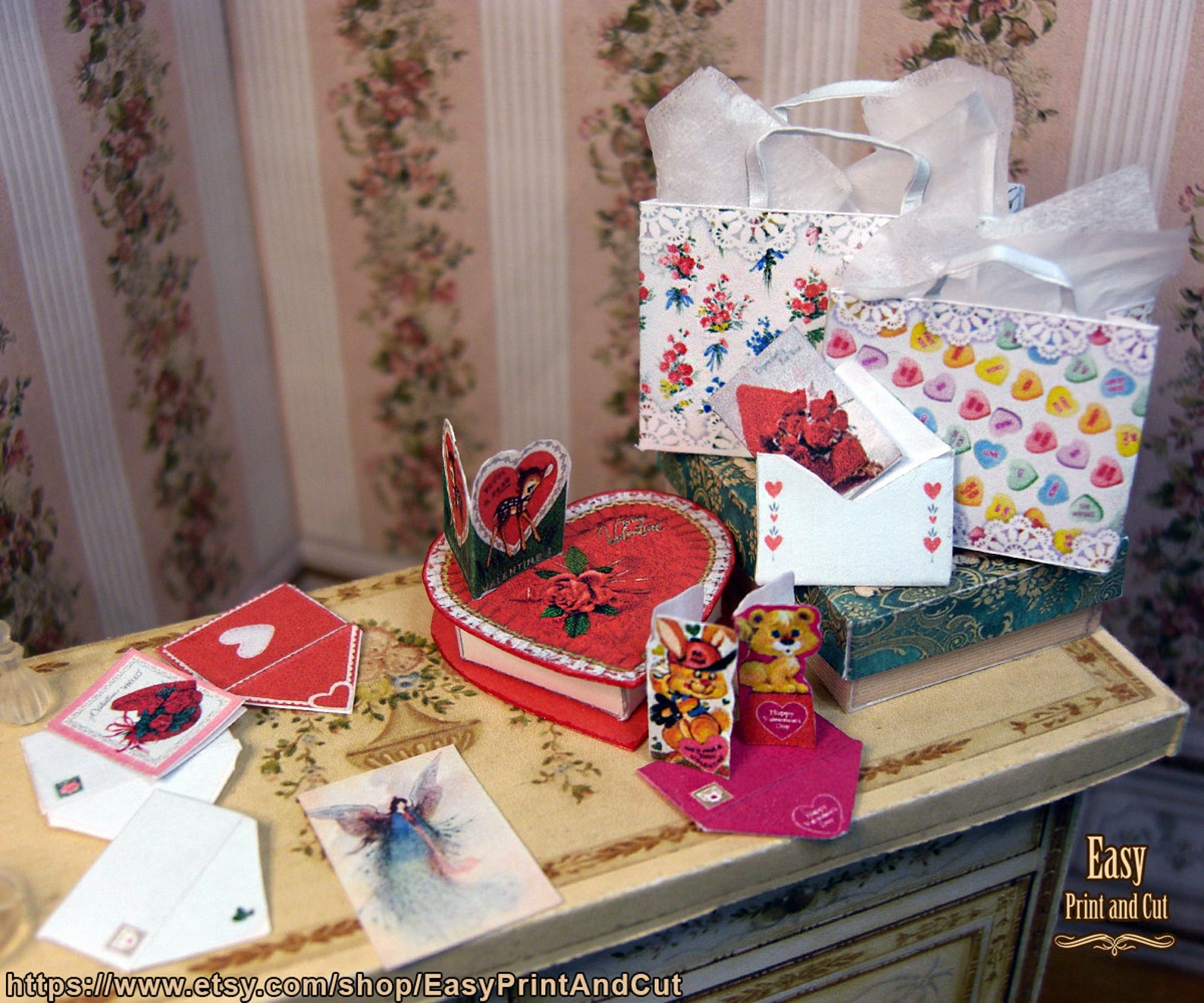 1:12 Printable Miniature Vintage Valentine's Gifts Set. | Etsy