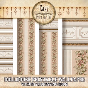 Dollhouse Wallpaper, decorative molding. " Victorian Dressing Room " printable digital DOWNLOAD, roombox, dioramas 1:12 scale, DIY miniature