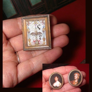 MINIATURE framed art. Venetian Renaissance Watercolor . Bat . Lord Byron and Caroline Lamb portraits . DIGITAL DOWNLOAD. 1:12 with tutorial