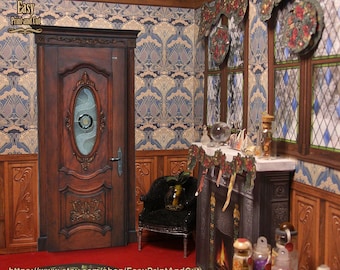 Miniature Art Nouveau Door with Christmas Wreath, 1:12 Scale (Digital Download)