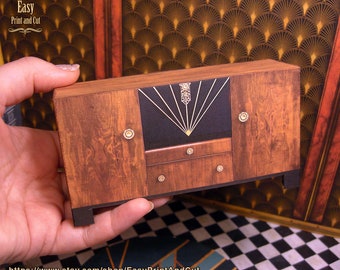 Reproducción en miniatura de un aparador Art Decó de los años 20 para escala 1/12, descarga digital DIY, con un sencillo tutorial.