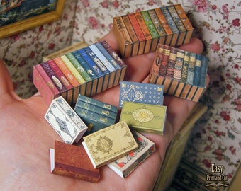 Miniature Book Collection - 1:12 Scale Dollhouse Library - Vintage Style Books