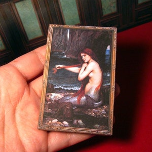 MINIATURE  framed painting art . siren . mermaid . Waterhouse .  Printable . with video tutorial . Instant DIGITAL DOWNLOAD . 1:12 th