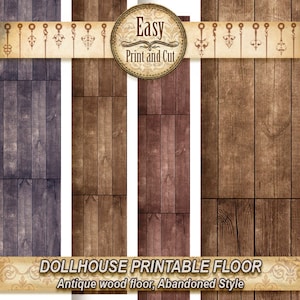 3 Dollhouse antique wood floors, 3 color tone of wood Repeating  patterns, abandoned style. PRINTABLE DOWNLOAD. 1:12 scale, Miniatures.