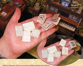 Dollhouse Antique Sheet Music Set | 3 Books 4 Scores Victorian Piano | 112 Scale Printable | Authentic Reproduction |  Czerny technique book