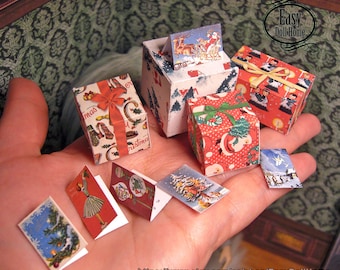 1:6 Miniatur Weihnachtsgeschenk Boxen und Karten, Retro Puppenhaus druckbare (digitaler Download)