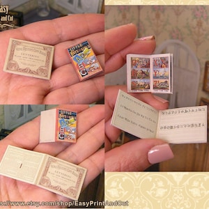 2 libros en miniatura, escala 1:12, libro ABC victoriano para niños y cuaderno de caligrafía, descarga imprimible, casa de muñecas victoriana.