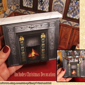 Victorian metal Fireplace. Christmas Decoration. Printable DIGITAL DOWNLOAD, 1:12 scale, roombox, dioramas.. video tutorial. Papercraft DIY