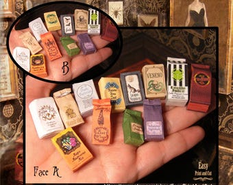 Ensemble d'épicerie d'Halloween à l'échelle 1:12, apothicaire magique pour sorcières, miniature à imprimer pour maison de poupée, tutoriel facile.