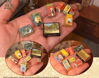 Miniature grocery tins set, Tea, cocoa, maggi, spices, cookies.. autentic reproductions, Printable dollhouse, scale 1:12. Easy tutorial.