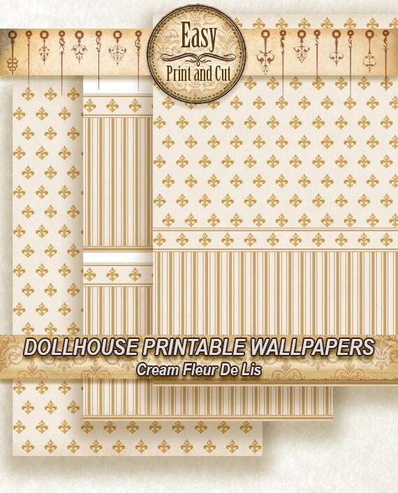 Printable Dollhouse Wallpaper Cream Fleur De Lis Striped - Etsy Australia Printable Dollhouse Wallpaper Cream Fleur De Lis Striped - Etsy Australia