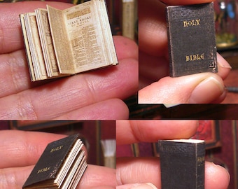 Antique Holy Bible . Miniature illustrated  King James version . DollHouse . OPENABLE  . 17 pages . DIGITAL DOWNLOAD . 12TH . with tutorial