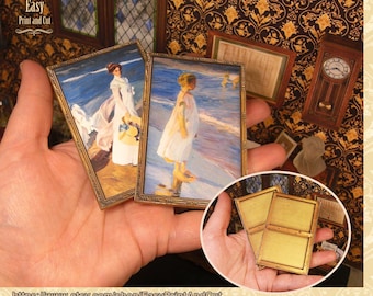 Miniature Sorolla Painting Set 1:12 | Victorian Summer Wall Art with 3D Frame | Dollhouse Printable Digital Download DIY