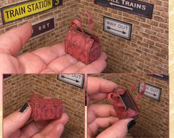Dollhouse Victorian suitcase/handbag | design simulating red velvet with damask pattern | 112 Scale Printable DIY