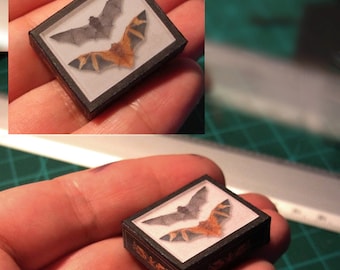 Two BATS  SHADOW BOX , Specimen Case (Fake taxidermy ) Oddities & Curiosities , miniature for dollhouse, dioramas and roombox in Scale 1:12