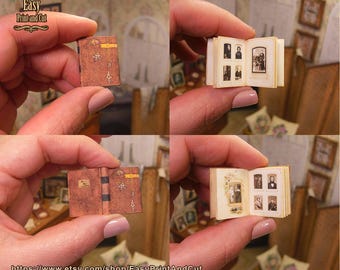 Miniature Victorian photo album, PRINTABLE digital Download, for 1:12 scale, book for dollhouses, with tutorial, antique portraits photos