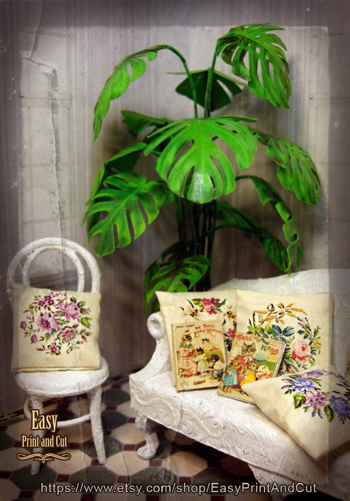Miniature Printable Wallpaper White Wall With 2 Windows With - Etsy