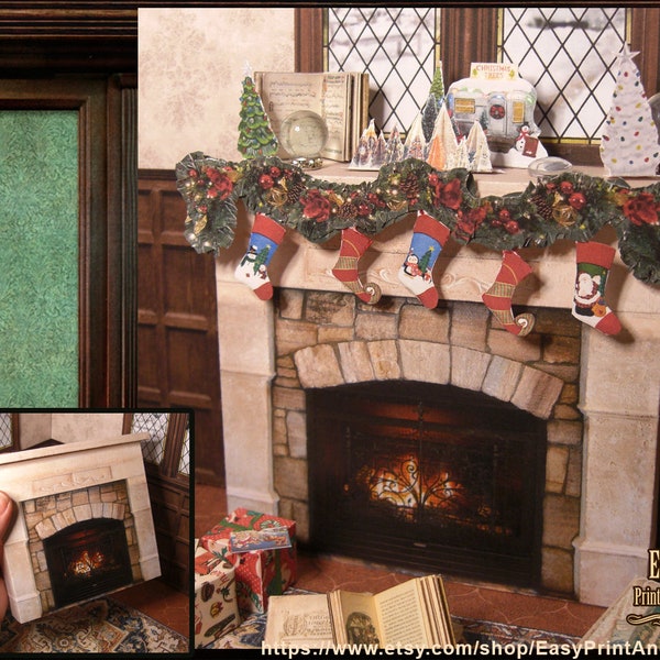 Vintage Fireplace. Christmas Decoration. Printable DIGITAL DOWNLOAD. 12th . video tutorial. Papercraft. DIY.