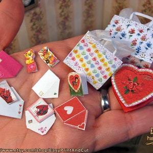 1:12 Druckbare Miniatur Vintage Geschenke zum Valentinstag. Schokoladenherz-Box, Karten ... Digitaler Download, DIY, kostenlose Anleitung.- Digital DOWNLOAD