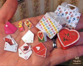 1:12 Printable Miniature Vintage Valentine's Gifts Set. Chocolate heart box, cards... Digital download, DIY,free tutorial.- Digital DOWNLOAD