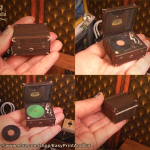 1:12 antique miniature Turntable, record player, Authentic reproduction, with a record, easy tutorial, DIY printable DOWNLOAD, dollhouse.