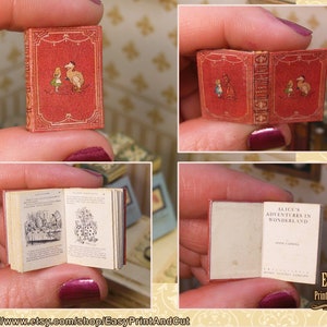 Miniature Book, Alice in Wonderland , 1/12 scale illustrated book, printable dollhouse item, L. Carroll, digital download, free tutorial.