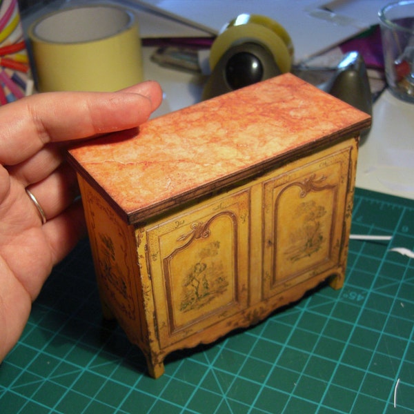 Miniature furniture, faithful reproduction of authentic French 18th sideboard. DIGITAL DOWNLOAD in a 1:12 scale, with easy Video Tutorial.