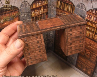 Miniature Medieval Desk,  for 1:12 scale doll houses, dioramas, roombox... printable DOWNLOAD, papercraft DIY with easy video tutorial.