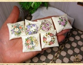 1:12 Printable Miniature Cushions and pillows Set. Victorian Flower Embroidery, Printable DOWNLOAD, DIY, tutorial pape or printable fabric