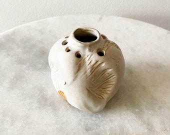 Small Vintage Handmade Ceramic Slump Bud Vase with Unique Design and White Glaze