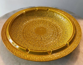 Large MCM Mid Century Vintage Yellow Textured Ceramic Ash Tray