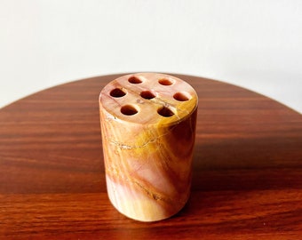 Beautiful Vintage Pink Marble Onyx Pencil Pen Holder with Felted Bottom - Made in Mexico
