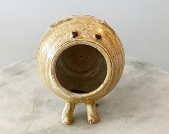 Vintage Stoneware Ceramic Pig - Handmade Piggy Bank Pottery