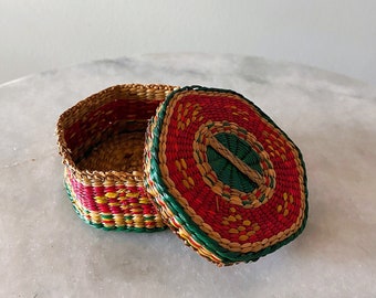 Miniature Lidded Colorful Wicker Rattan Woven Basket Made in China